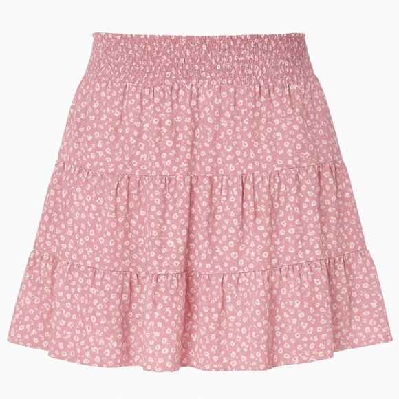 HOLLISTER Pink Floral Ultra High-Rise Tiered Mini Skirt - Size Large - Picture 2 of 3